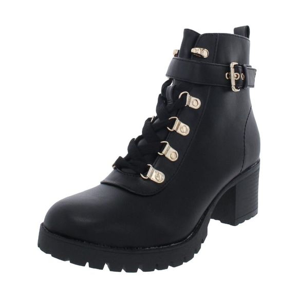 WILD PAIR Womens Black Lug Sole Hillari Round Toe Lace-Up Hiking Boots 5.5 M - Picture 2 of 3